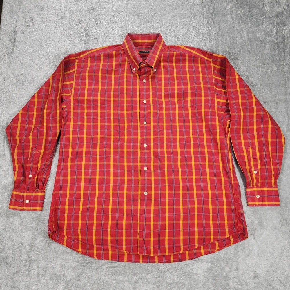 Gitman Bros Shirt Mens XL Red Yellow Plaid Long Sleeve Button Down Cotton Casual